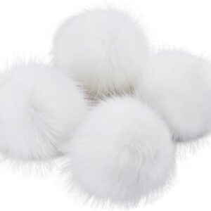 6" Large Faux Fur Pom Poms, 4PCS Fluffy Balls with Elastic Loop for Crafts & Accessories (White)