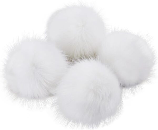 6" Large Faux Fur Pom Poms, 4PCS Fluffy Balls with Elastic Loop for Crafts & Accessories (White)