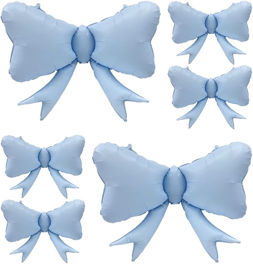 4pc Jumbo Macaron Blue Ribbon Balloons - Coquette Bow Decor