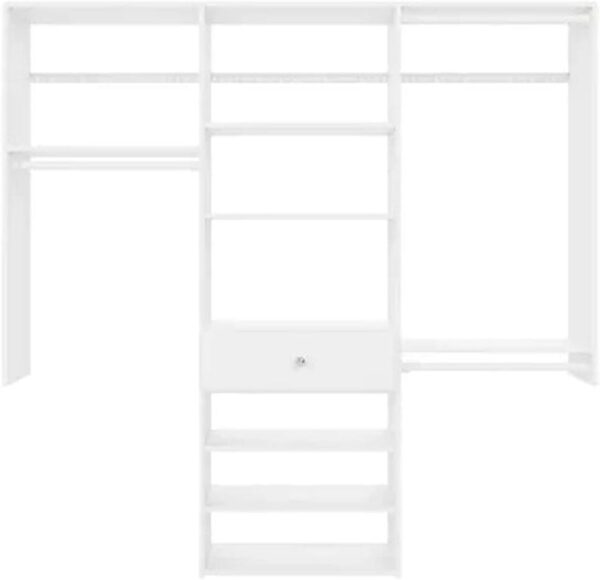 Easy Track 6Ft Closet Organizer Kit, Wall-Mounted with Shelves & Drawer, White