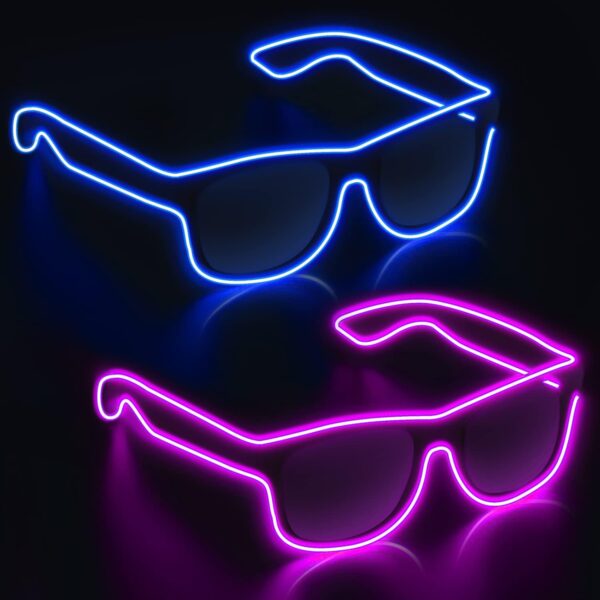 Wireless LED Light-Up Glasses, 2-Pack (Blue & Pink) – Glow-in-the-Dark Neon Rave Party