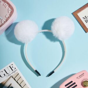 12PCS Small White Faux Fur Pom Pom Balls, 2.75" with Elastic Loop for Hats & Accessories