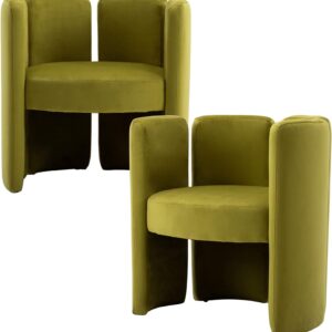 Velvet Accent Chair, Barrel Upholstered with Circular Backrest, Modern Design, Olive