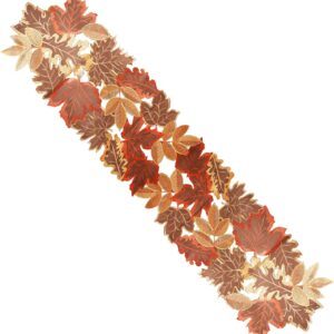 Fall Harvest Table Runner – 13"x70" Embroidered Maple Leaf Decor
