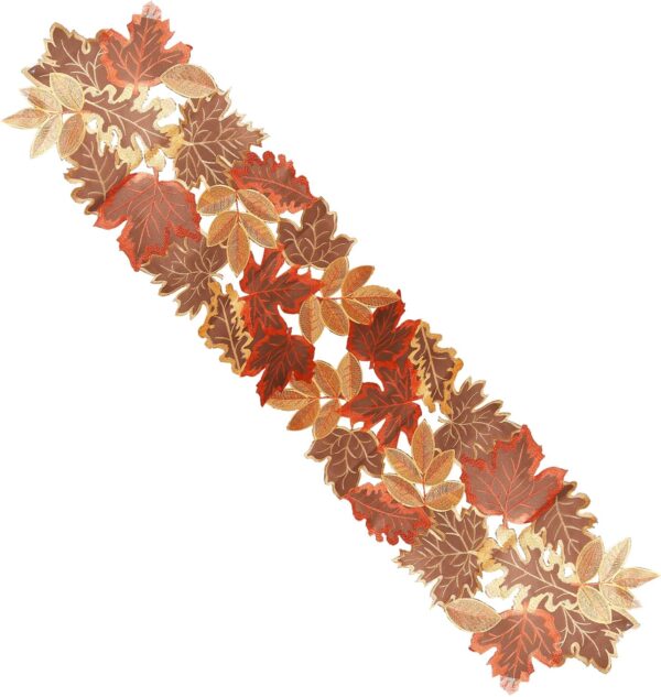 Fall Harvest Table Runner – 13"x70" Embroidered Maple Leaf Decor