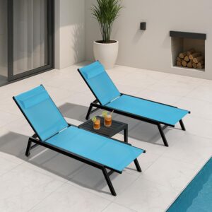 Set of 2 Outdoor Aluminum Lounge Chairs – Adjustable, Wheeled, Turquoise (No Table)