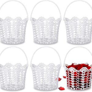 6 Wedding Flower Baskets: Woven with Handle (White)