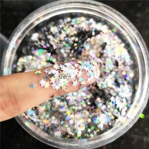 10g Holographic Silver 3mm Star Glitter Confetti
