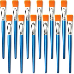 12 Pc 1-inch Flat Synthetic Paint Brushes with Wooden Handle for Acrylic, Watercolor, Oil & Crafts