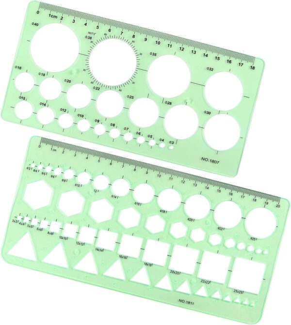 2-Pack Circle Template & Geometry Rulers – Drafting Stencils for Office & School