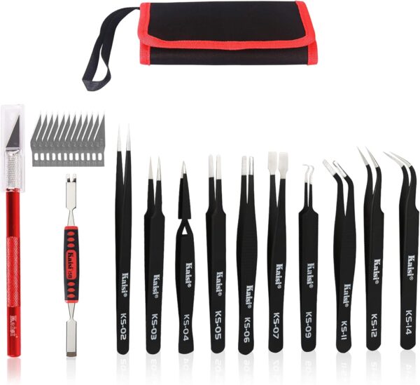 12-Pc Precision ESD Tweezer Set: Anti-Static Stainless Steel (Crafts/Electronics)