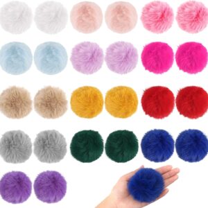 26PCS Faux Fur Pom Poms: 3.2", Elastic Loop (13 Color Pairs)