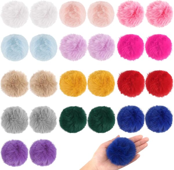 26PCS Faux Fur Pom Poms: 3.2", Elastic Loop (13 Color Pairs)