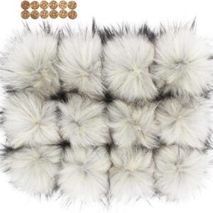 12PCS Fluffy Faux Raccoon Fur Pom Poms, 6" Light Gray Balls with Loop for Hats & Accessories