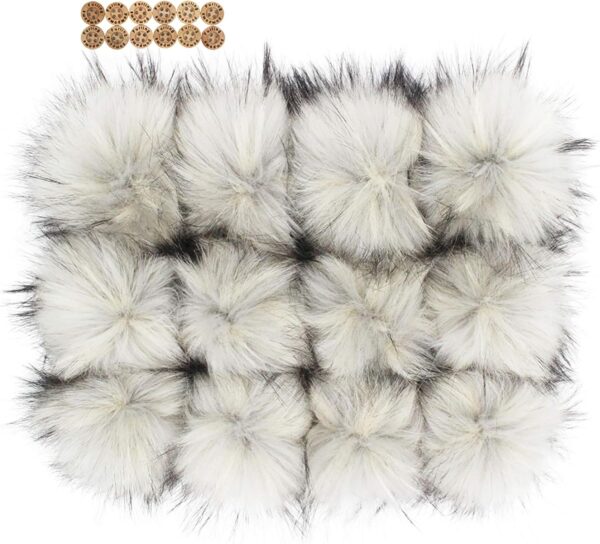 12PCS Fluffy Faux Raccoon Fur Pom Poms, 6" Light Gray Balls with Loop for Hats & Accessories