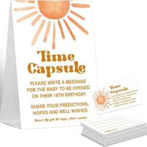 Baby Shower Time Capsule Game Set – Standing Sign & 50 Advice Cards, Gender Neutral Sunshine Theme