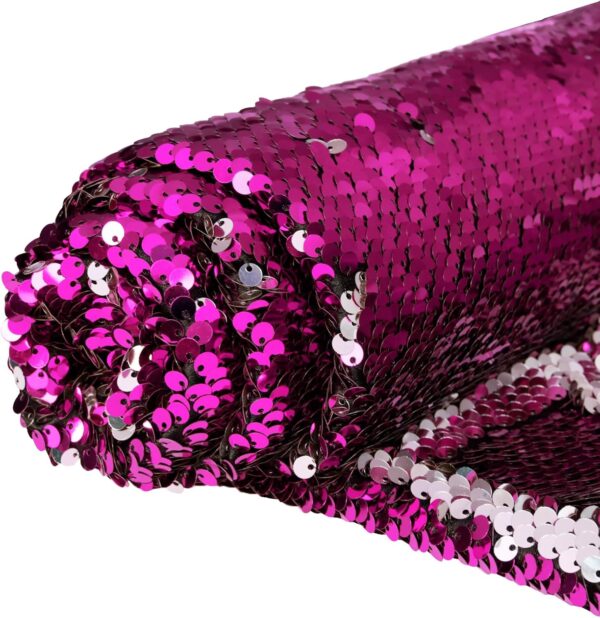 Sequin Flip Fabric: 5yd Fuchsia & Silver Reversible Glitter (Dress/Decor)