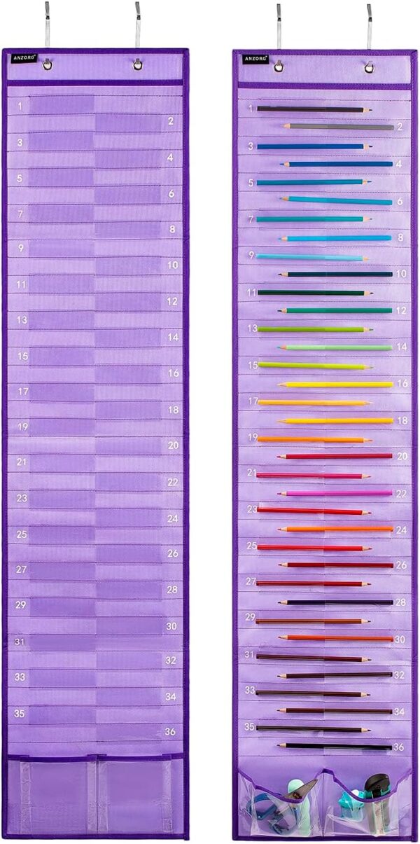 2-Pack Purple Hanging Pencil Holders, Classroom Pencil Dispensers