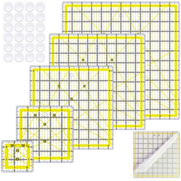 Quilting Rulers Set (2.5", 5", 8.5", 10", 12"), 5 Acrylic Square Templates