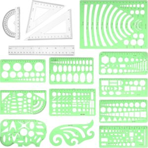15pcs Drawing Template & Ruler Kit – Clear Plastic Stencils for Architecture & Design