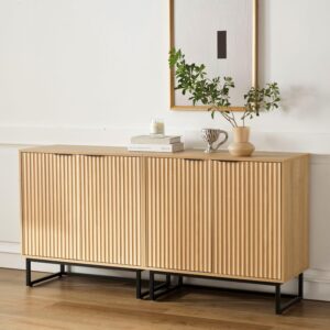Fluted Storage Cabinet Set of 2: Adjustable Shelves (Natural Oak)