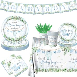 Baby Shower Tableware Set – Blue Boy Plates, Napkins, Cups & Tablecloth