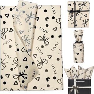 Kraft Brown Tissue Paper with Black Bows, 30 Sheets (20"x14")