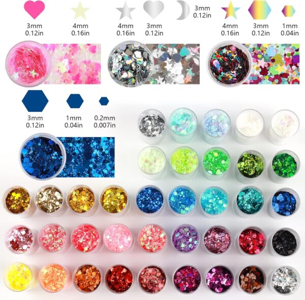 Holographic Chunky & Fine Glitter Mix, 40-Color Set for Crafts, Nails, Face & Epoxy Art - Image 4