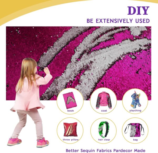 Sequin Flip Fabric: 5yd Fuchsia & Silver Reversible Glitter (Dress/Decor) - Image 3