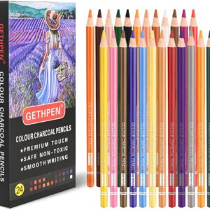 24-Color Charcoal Pencil Set, Skin Tones & Pastels, for Sketching & Portraits, Artist Kit