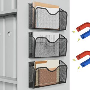 3-Pack Magnetic File Holders, No-Drill, Black, for Office & Whiteboard