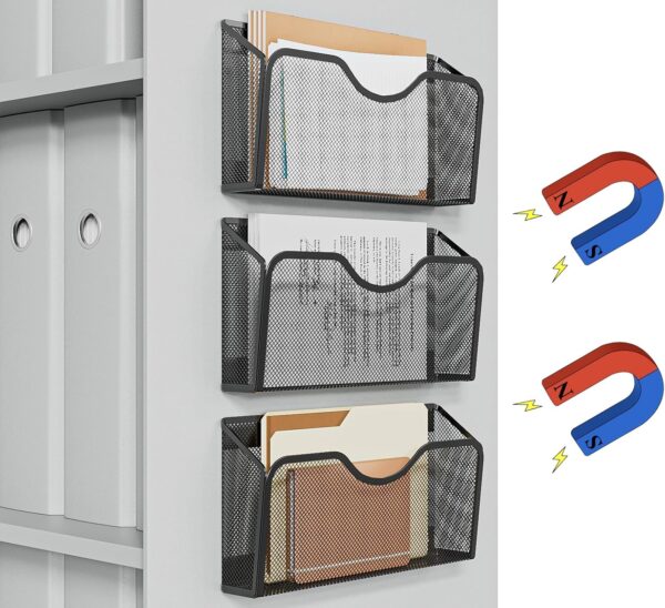 3-Pack Magnetic File Holders, No-Drill, Black, for Office & Whiteboard
