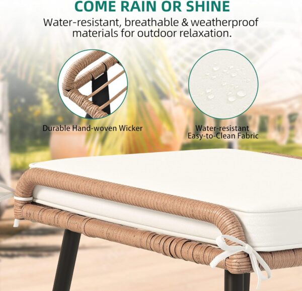 Set of 2 Outdoor Wicker Ottomans with Cushions – Beige - Image 4