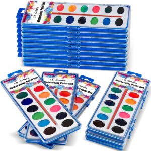 15-Pack Washable Watercolors, 16 Colors, with Brushes for Kids & Adults