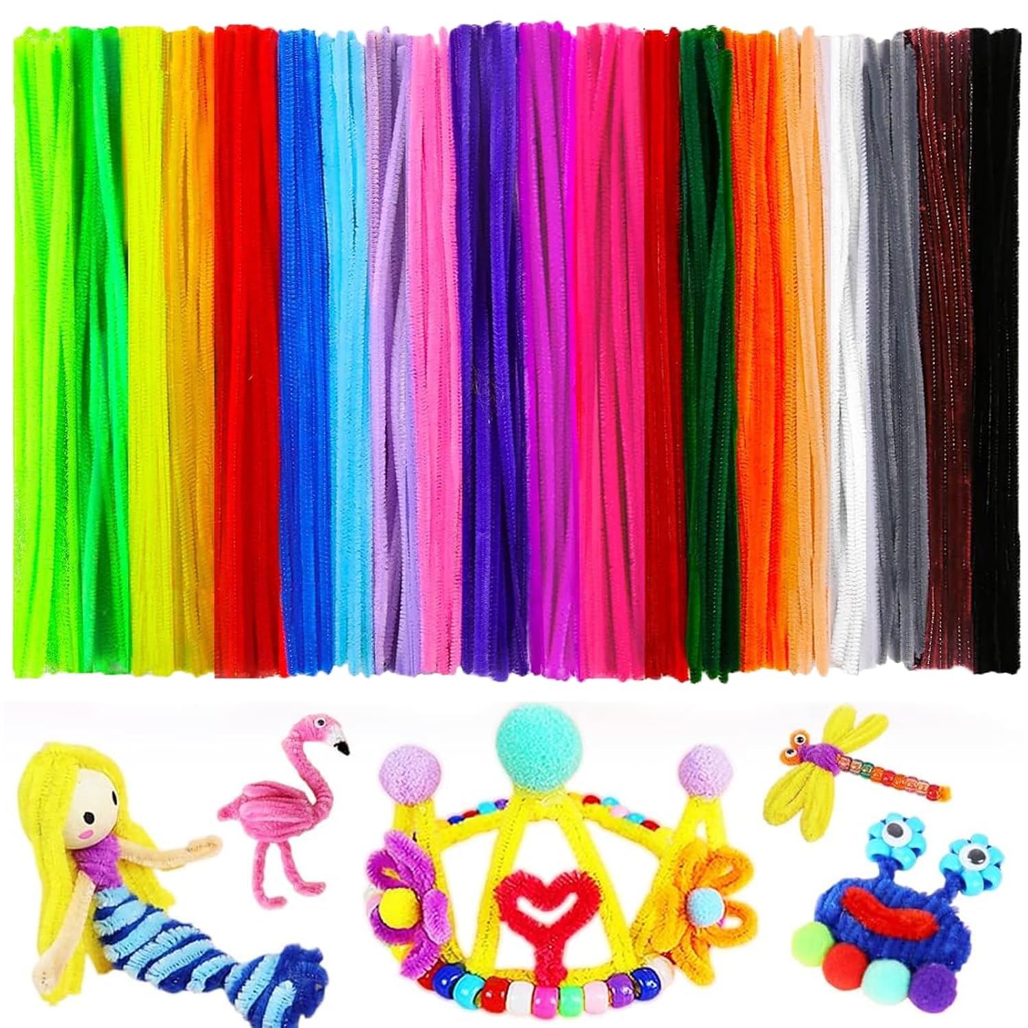 1200PCS Multi-Color Pipe Cleaners, 20 Colors Chenille Stems for DIY Crafts (6mm x 12")