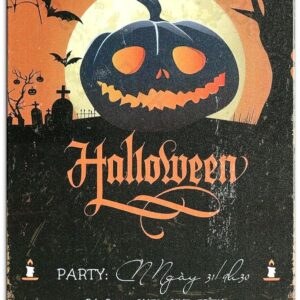 Vintage Halloween Tin Sign – Pumpkin Wall Decor (8x12")