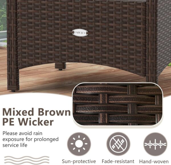 Set of 2 Wicker Outdoor Ottomans with Cushions – Patio Footrests/Side Tables (Beige) - Image 2