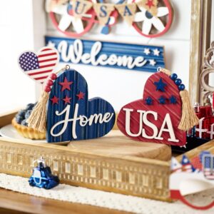 2-Pc 4th of July Wooden Hearts - 4 Inch