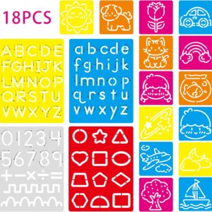 18pcs Alphabet & Number Tracing Stencils – Kids Writing Practice Kit