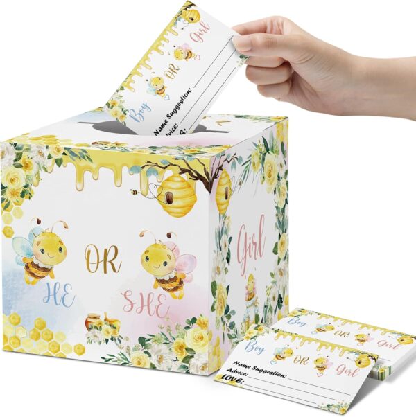 Baby Gender Reveal Voting Box – Bee Rose Theme with 50 Ballot Cards