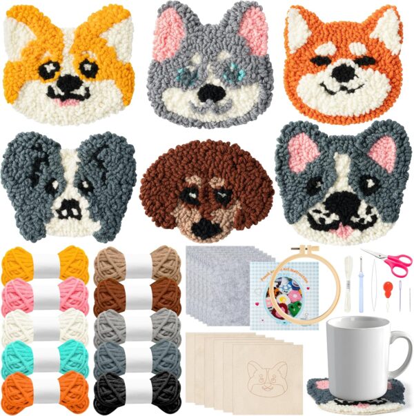 Puppy Punch Needle Coaster Kit (6 Dog Patterns)