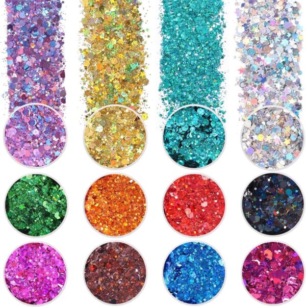 Holographic Chunky Glitter Set, 12 Colors for Resin, Slime, Nails, Body & Craft Projects