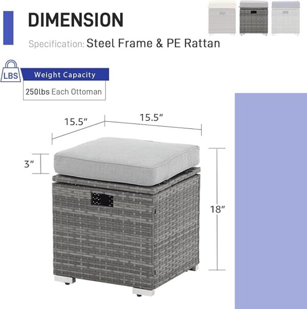 2-Piece Outdoor Rattan Ottomans – All-Weather Footstools with Storage & Cushion (Light Grey) - Image 3