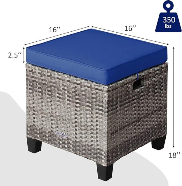 2-Piece Rattan Patio Ottomans – Outdoor Wicker Footstools with Cushions & Steel Frame - Image 3