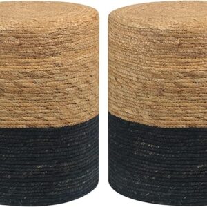 2Pcs Seagrass Pouf Ottomans – Handwoven Boho Jute Footstools for Living Room