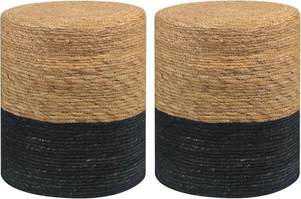2Pcs Seagrass Pouf Ottomans – Handwoven Boho Jute Footstools for Living Room