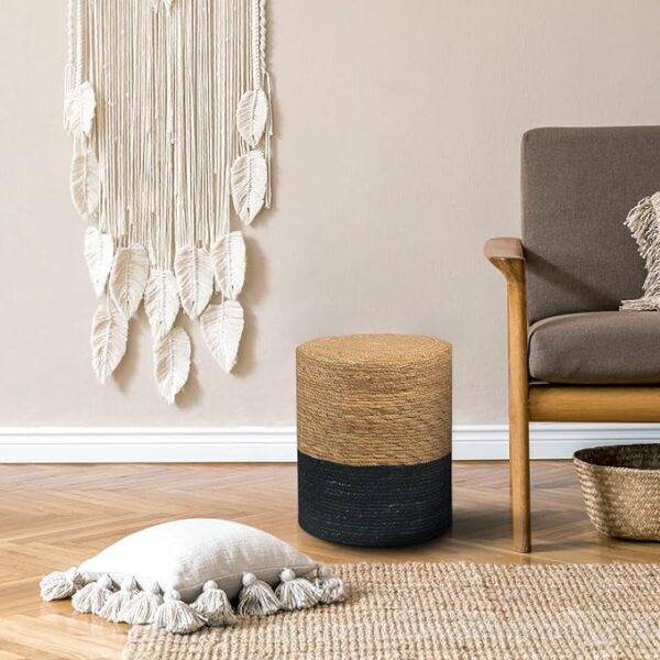 2Pcs Seagrass Pouf Ottomans – Handwoven Boho Jute Footstools for Living Room - Image 2
