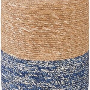 Seagrass Footstool – Handwoven Round Ottoman for Living Room/Outdoor (Natural & Blue)