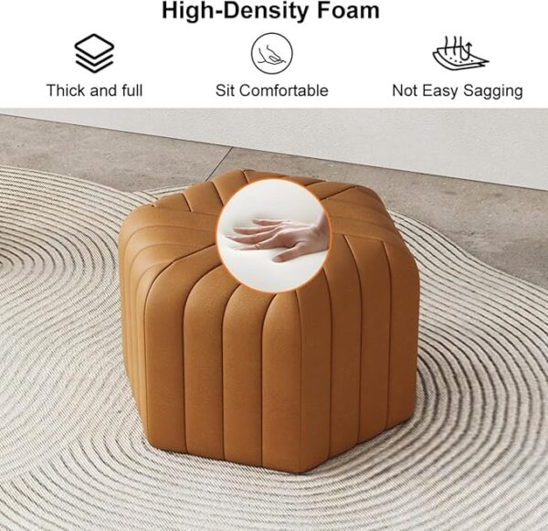 18.5" Velvet Hexagonal Pouf – Modern Footrest/Stool for Living Room, Bedroom, Entryway (Brown) - Image 3