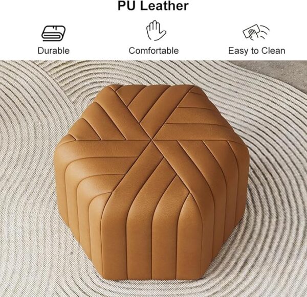 18.5" Velvet Hexagonal Pouf – Modern Footrest/Stool for Living Room, Bedroom, Entryway (Brown) - Image 4
